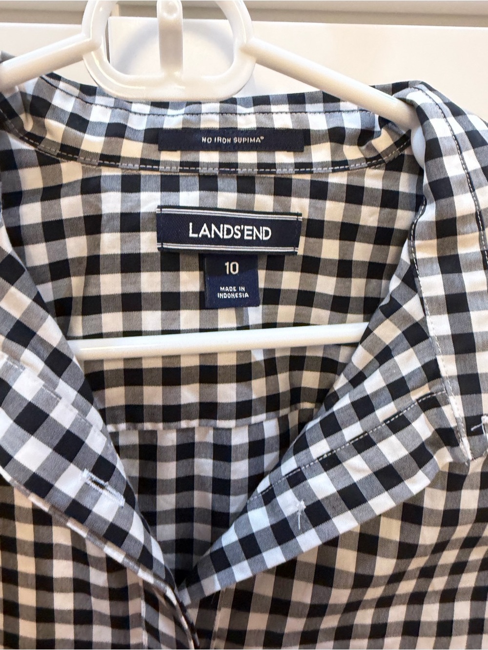 Lands' End Black & White Gingham Button-Up Shirt - Picture 3 of 3